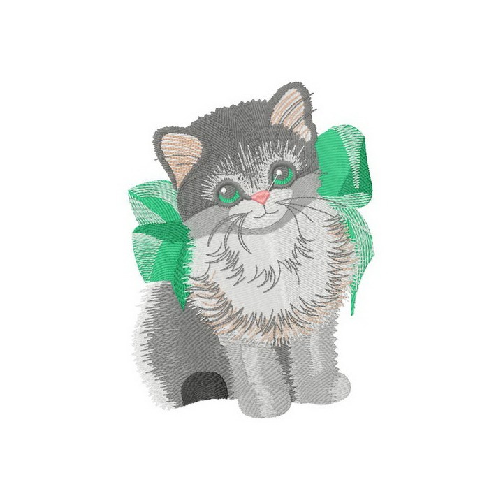 Kitten with bow embroidery design - Embroidery Design
