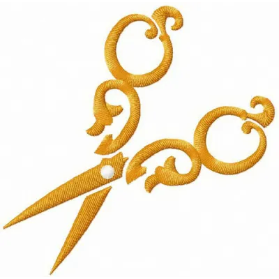 Embroidery design featuring yellow scissors, ideal for crafting projects and creative stitching patterns.