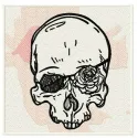 Romantic skull embroidery design showcasing intricate details, ideal for stitching on t-shirts and tote bags.