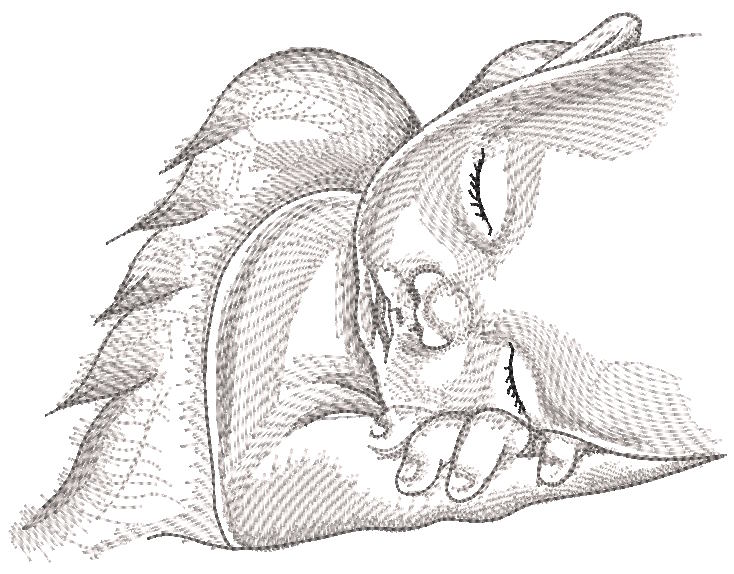 Sleeping Angel Greyscale Sketch Embroidery Design